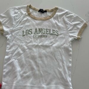 Forever 21 White and Tan Short Sleeve Tee